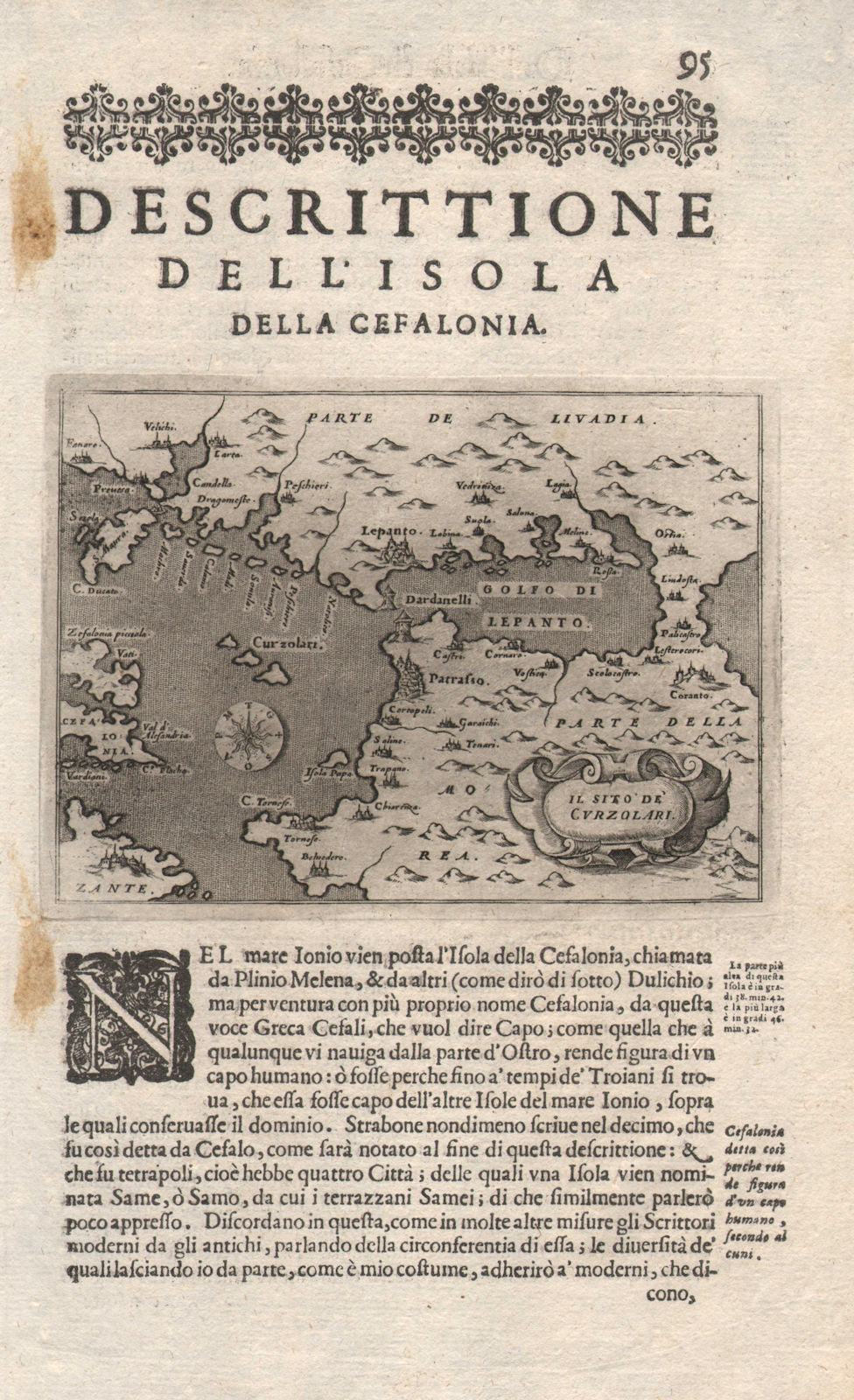 Descrittione dell' Isola della Cefalonia PORCACCHI Ionian Gulf Corinth 1620 map